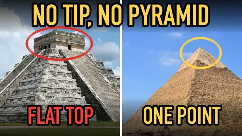 There Are ZERO Pyramids in the Americas documentary thumbnail: flat-topped temple next to the pointed Great Pyramid